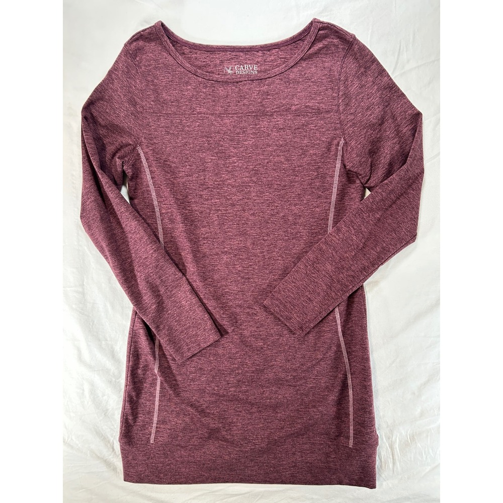 Carve Designs Womens Small Heathered Burgundy Long Sleeve Active Tunic Top Berry